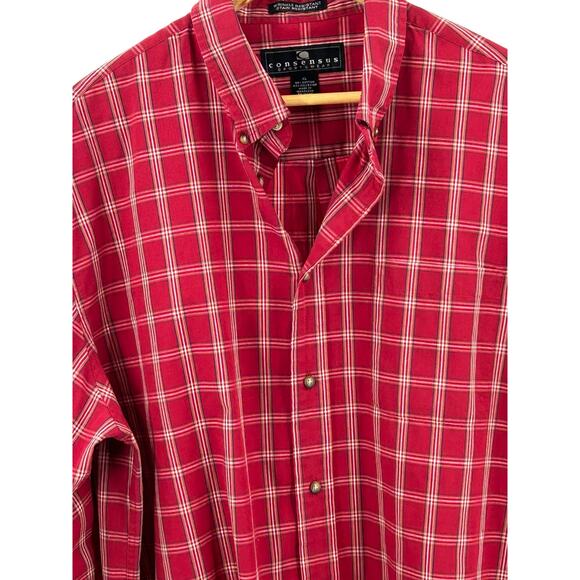 Consensus Shirt Size X Large Mens Red Plaid Long Sleeve Button Down Collar Shirt - Picture 8 of 11